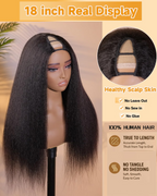V Part Kinky Straight Wig Human Hair Glueless V-Part Wig Human Hair Wigs for Women No Sew in V Shape Clip In Yaki Straight Wig Human Hair