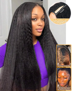 V Part Kinky Straight Wig Human Hair Glueless V-Part Wig Human Hair Wigs for Women No Sew in V Shape Clip In Yaki Straight Wig Human Hair