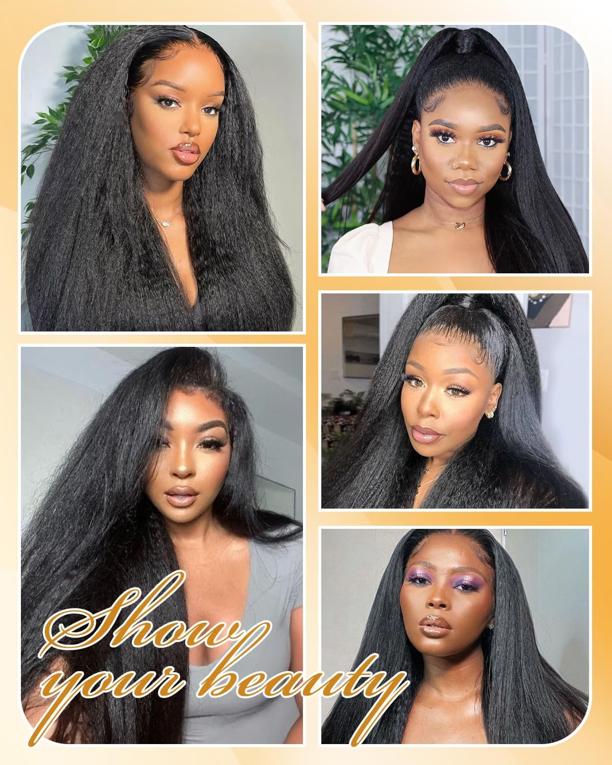 V Part Kinky Straight Wig Human Hair Glueless V-Part Wig Human Hair Wigs for Women No Sew in V Shape Clip In Yaki Straight Wig Human Hair