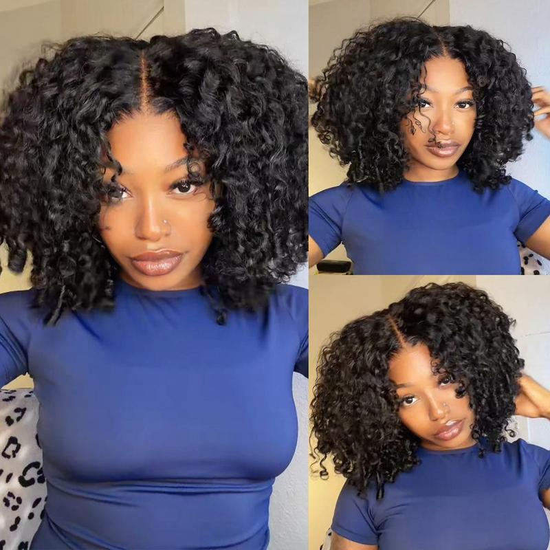 [Burmese Jerry Twist Out Glueless Wig] Menglle Glueless Wear Go 7x6 Burmese Jerry Curly Twist Out Human Hair Wig 220% Density Pre-Defined Curls Bounce Ends And Layered Twist-Out Design Beginner Friendly Wig Natural Black Color
