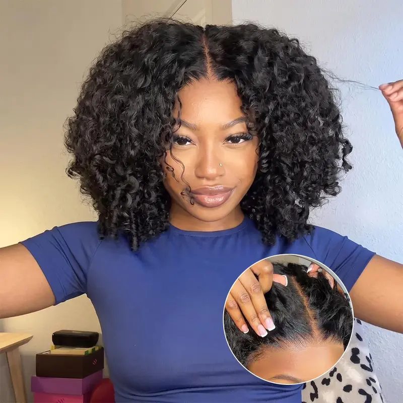 [Burmese Jerry Twist Out Glueless Wig] Menglle Glueless Wear Go 7x6 Burmese Jerry Curly Twist Out Human Hair Wig 220% Density Pre-Defined Curls Bounce Ends And Layered Twist-Out Design Beginner Friendly Wig Natural Black Color