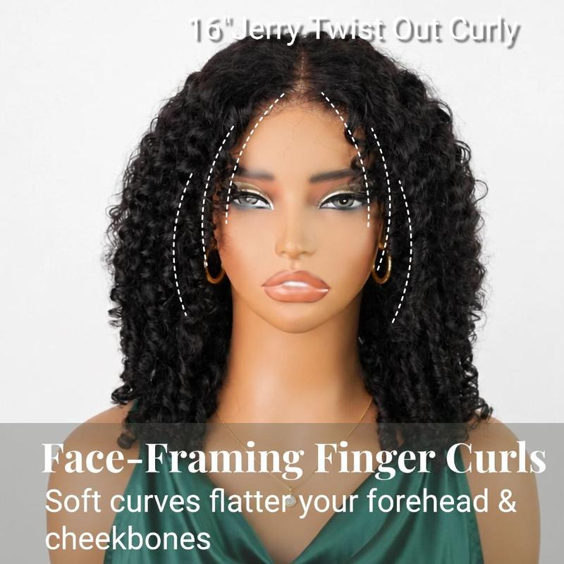 [Burmese Jerry Twist Out Glueless Wig] Menglle Glueless Wear Go 7x6 Burmese Jerry Curly Twist Out Human Hair Wig 220% Density Pre-Defined Curls Bounce Ends And Layered Twist-Out Design Beginner Friendly Wig Natural Black Color