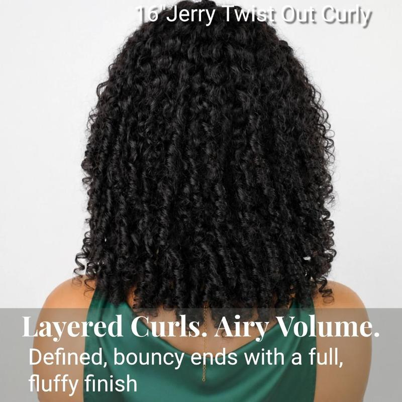 [Burmese Jerry Twist Out Glueless Wig] Menglle Glueless Wear Go 7x6 Burmese Jerry Curly Twist Out Human Hair Wig 220% Density Pre-Defined Curls Bounce Ends And Layered Twist-Out Design Beginner Friendly Wig Natural Black Color