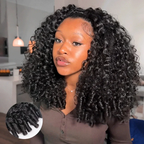 Burmese Curly Half Wig Human Hair Glueless Wear & Go Drawstring Wig with Spiral Curls End 3 In 1 Seamless Flip Over Half Wig 180% Density Beginner Friendly Natural Color Wig for Black Women