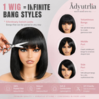 Straight Bangs Bob Wig Human Hair Short Natural Black Ready to Wear and Go Bob Wigs with Bangs Beginner Friendly 100% Human Hair