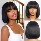 Straight Bangs Bob Wig Human Hair Short Natural Black Ready to Wear and Go Bob Wigs with Bangs Beginner Friendly 100% Human Hair