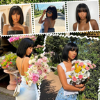 Straight Bangs Bob Wig Human Hair Short Natural Black Ready to Wear and Go Bob Wigs with Bangs Beginner Friendly 100% Human Hair