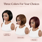 Side Part Bob Wig Human Hair 7x6 Glueless Wear and Go Pixie Cut Lace Front Wig 200% Density Natural Color 8 Inch
