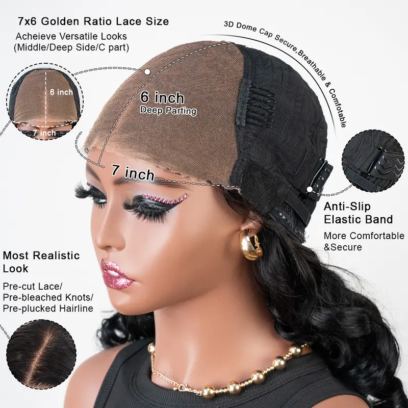 Side Part Bob Wig Human Hair 7x6 Glueless Wear and Go Pixie Cut Lace Front Wig 200% Density Natural Color 8 Inch