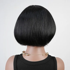 Side Part Bob Wig Human Hair 7x6 Glueless Wear and Go Pixie Cut Lace Front Wig 200% Density Natural Color 8 Inch