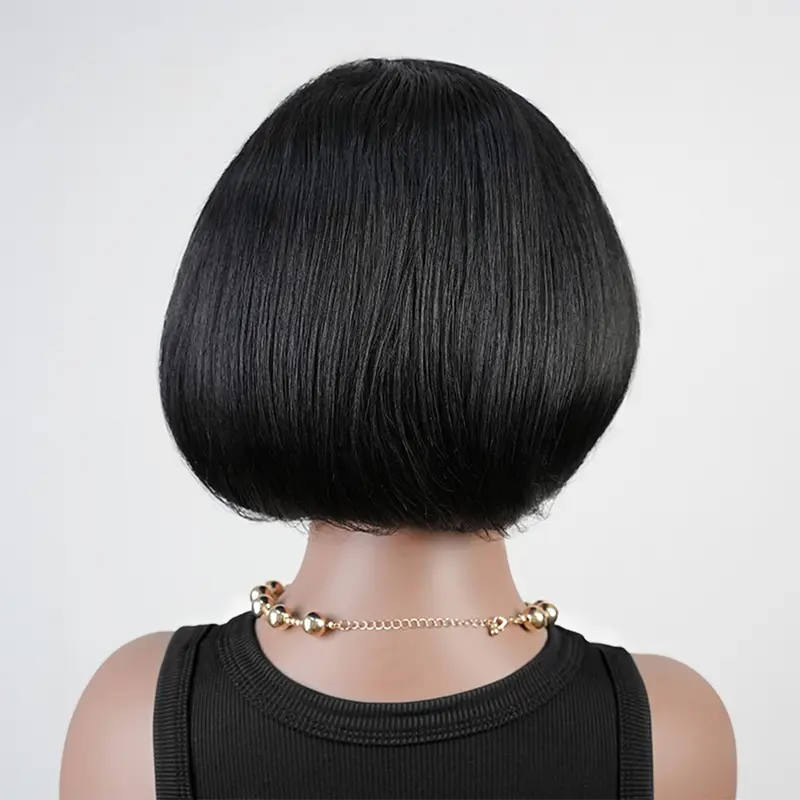 Side Part Bob Wig Human Hair 7x6 Glueless Wear and Go Pixie Cut Lace Front Wig 200% Density Natural Color 8 Inch
