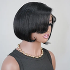 Side Part Bob Wig Human Hair 7x6 Glueless Wear and Go Pixie Cut Lace Front Wig 200% Density Natural Color 8 Inch