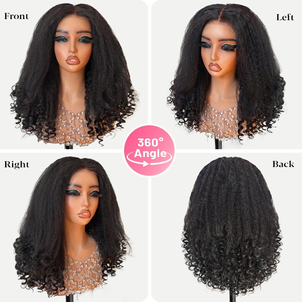 Menglle 250% Density Yaki Straight With Spiral Curl 13x4 Lace Front Wig Pre Cut Lace Glueless Ready to Wear Human Hair Wigs#Outdoorfun