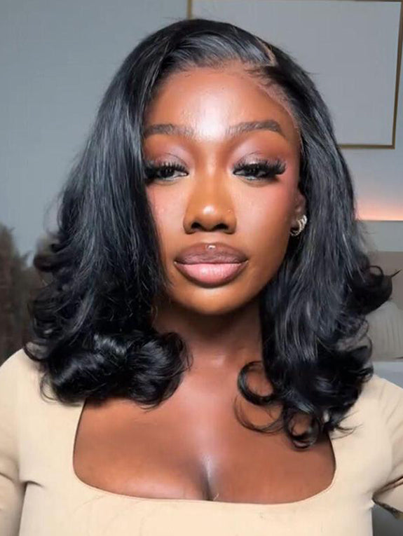 [Upgraded 7x6 Lace] Menglle Hair Side Part Glueless Layered Cut Loose Wave 7×6 Pre Cut Lace Human Hair Wigs Shoulder Length Short Bob Wig Pre Hair styled#springfresh#GiftedInLove