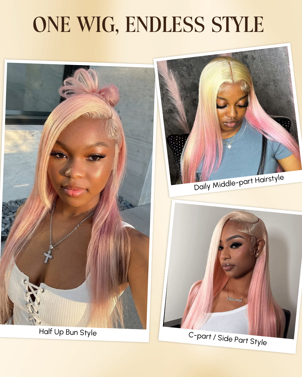 Blonde and Pink Wig Human Hair Straight 13x6 Lace Front Wigs Ombre Blonde Pink Highlight Wig Human Hair Swiss HD Lace Wigs 200 Density 15A 100% Virgin Human Hair