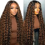 1B/30 Highlight Curly Wave 13x6 Lace Front Wigs Human Hair Pre Plucked with Baby Hair Highlighted Balayage Ombre Wig 100% Human Hair 180% Density