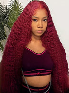 99J Burgundy Wig Human Hair 13x6 Deep Wave Lace Front Wigs Human Hair Pre-Plucked 99J Wine Red Colored Curly Human Hair Lace Frontal Wigs for Women