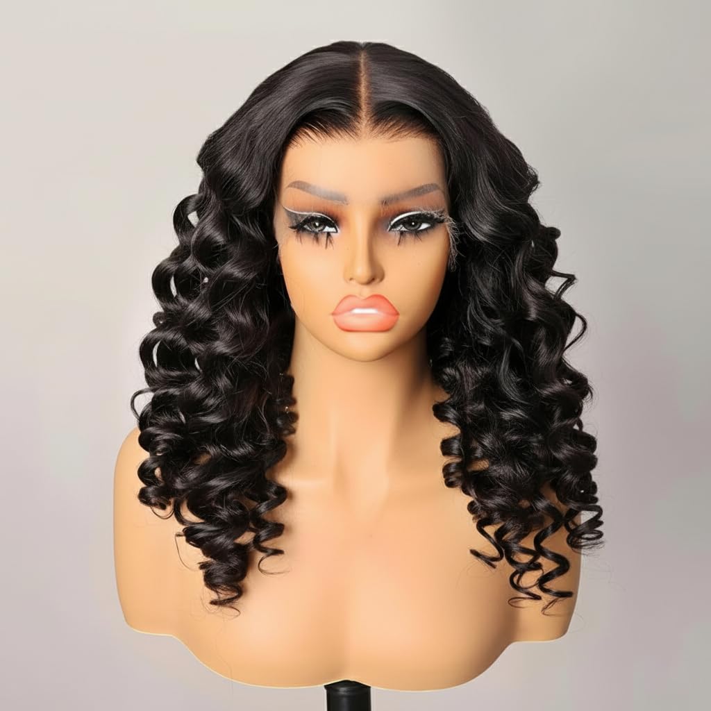 13x6 SKINLIKE Real HD Lace Full Frontal Wig Loose Deep Wave, 180% Density 0.10mm Ultra-thin Invisible Transparent Lace Pre-plucked With Baby Hair Raw Indian Curly Human Hair Wigs for Women