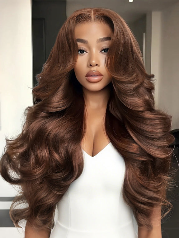 Chocolate Brown Glueless 5x5 HD Lace Closure Wigs Human Hair Body Wave 180% Density Glueless Wigs Human Hair Pre Plucked Pre Cut 12A Wear and Go Glueless Lace Front Wig Pre Plucked with Baby Hair