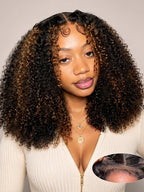 1B/30 Highlight Kinky Curly 7x6 Pre Cut Lace Glueless Wig 4C Baby Hair Wear and Go Wig 180% Density Human Hair Wigs Beginner Friendly