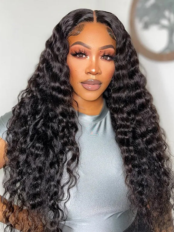 13x6 Water Wave Lace Front Wigs 180% Density Human Hair Wig Pre Plucked Glueless Water WaveHuman Hair Wigs for Black Women Natural Black