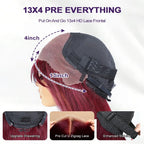 Menglle Hair 99j/highlight 13x4 Long Straight With Bangs Glueless Human Hair Lace Front Wig Burgundy Silky Straight Lace Wig Easy Wear 180% Density Red Wine Color