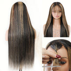 Menglle Hair 99j/highlight 13x4 Long Straight With Bangs Glueless Human Hair Lace Front Wig Burgundy Silky Straight Lace Wig Easy Wear 180% Density Red Wine Color
