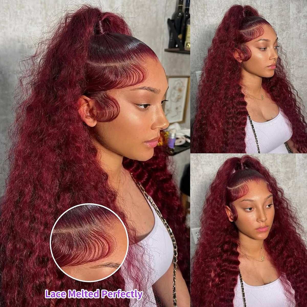 99J Burgundy Wig Human Hair 13x6 Deep Wave Lace Front Wigs Human Hair Pre-Plucked 99J Wine Red Colored Curly Human Hair Lace Frontal Wigs for Women