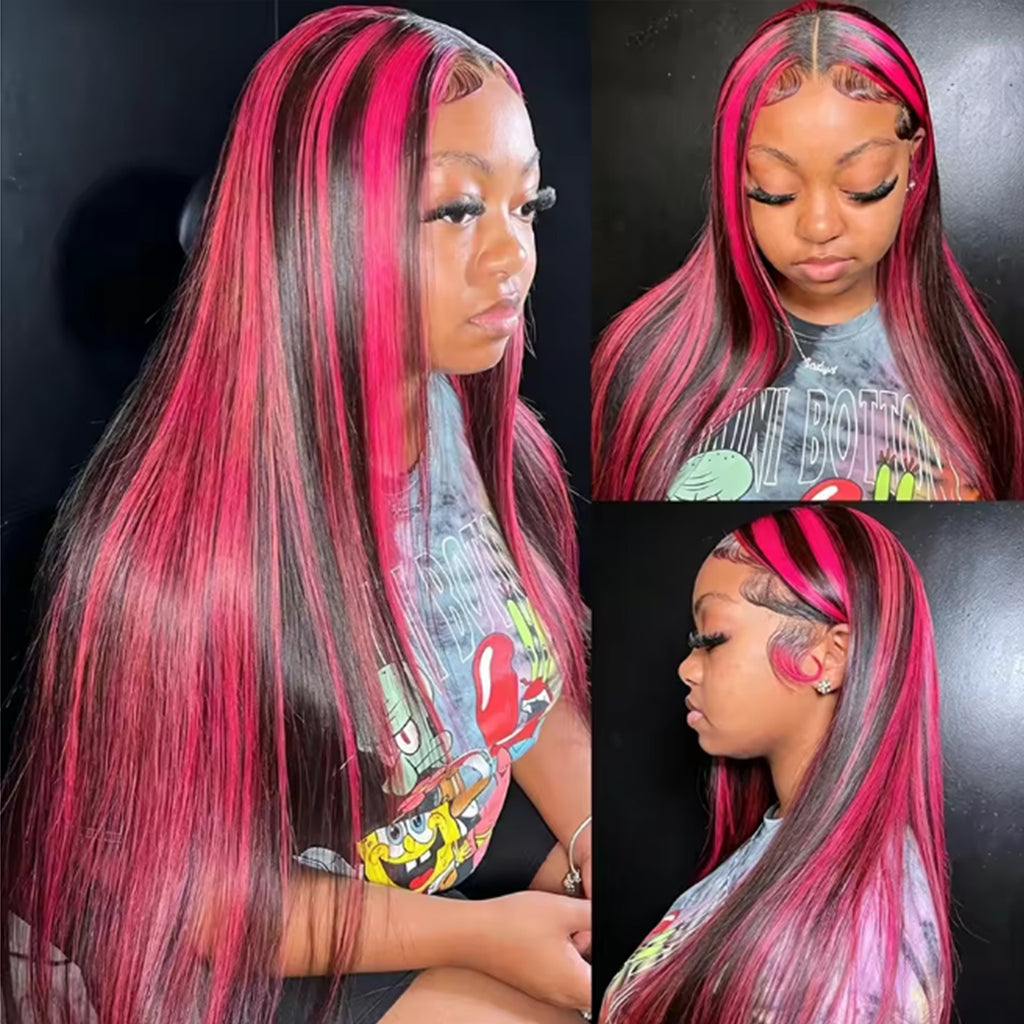 1B/Pink Highlight Wig 13x4 Hd Lace Front Human Hair Straight Wigs Ombre Pink Colored Brazilian Lace Frontal Wig For Women