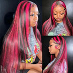 1B/Pink Highlight Wig 13x4 Hd Lace Front Human Hair Straight Wigs Ombre Pink Colored Brazilian Lace Frontal Wig For Women