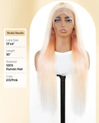 Blonde and Pink Wig Human Hair Straight 13x6 Lace Front Wigs Ombre Blonde Pink Highlight Wig Human Hair Swiss HD Lace Wigs 200 Density 15A 100% Virgin Human Hair