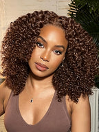 Kinky Curly 4C Baby Hair 7x6 Pre Cut Glueless Lace Closure Wig #4 Brown Color Wear and Go Glueless 180%/250% Density Human Hair Wigs Beginner Friendly