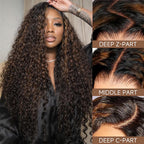 1B/30 Highlight Curly Wave 13x6 Lace Front Wigs Human Hair Pre Plucked with Baby Hair Highlighted Balayage Ombre Wig 100% Human Hair 180% Density