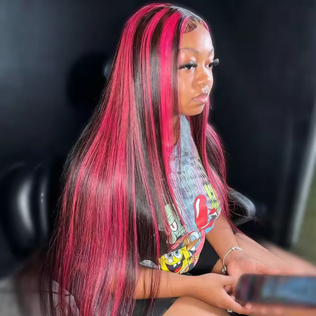 1B/Pink Highlight Wig 13x4 Hd Lace Front Human Hair Straight Wigs Ombre Pink Colored Brazilian Lace Frontal Wig For Women