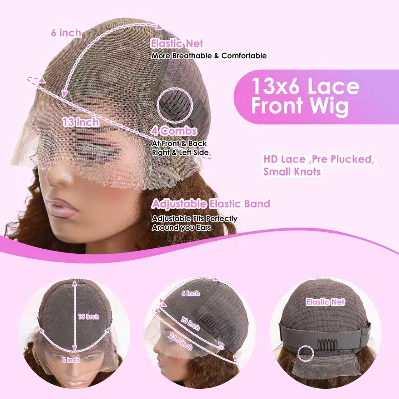 Chocolate Brown Deep Wave 13X6 Lace Front Wigs Human Hair 200% Density 13x6 HD Lace Frontal Wigs Curly Human Hair Brown Glueless Wig For Women Pre Plucked with Natural Hairline