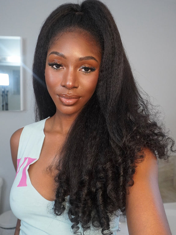 Menglle 250% Density Yaki Straight With Spiral Curl 13x4 Lace Front Wig Pre Cut Lace Glueless Ready to Wear Human Hair Wigs#Outdoorfun