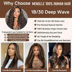 1B/30 Highlight Curly Wave 13x6 Lace Front Wigs Human Hair Pre Plucked with Baby Hair Highlighted Balayage Ombre Wig 100% Human Hair 180% Density