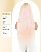 Blonde and Pink Wig Human Hair Straight 13x6 Lace Front Wigs Ombre Blonde Pink Highlight Wig Human Hair Swiss HD Lace Wigs 200 Density 15A 100% Virgin Human Hair