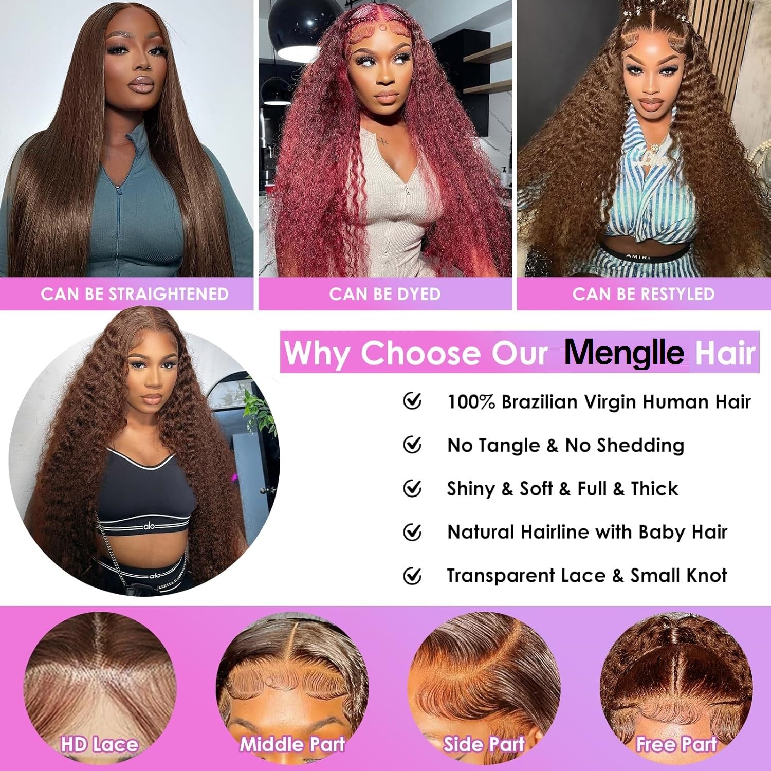 Chocolate Brown Deep Wave 13X6 Lace Front Wigs Human Hair 200% Density 13x6 HD Lace Frontal Wigs Curly Human Hair Brown Glueless Wig For Women Pre Plucked with Natural Hairline