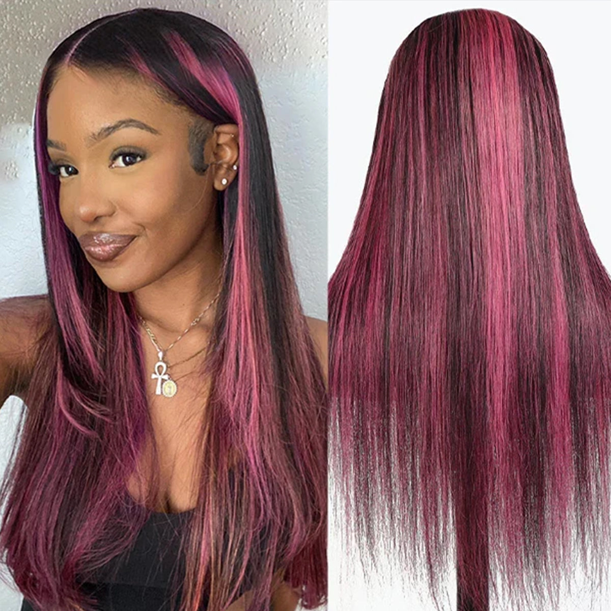 1B/Pink Highlight Wig 13x4 Hd Lace Front Human Hair Straight Wigs Ombre Pink Colored Brazilian Lace Frontal Wig For Women