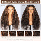 1B/30 Highlight Curly Wave 13x6 Lace Front Wigs Human Hair Pre Plucked with Baby Hair Highlighted Balayage Ombre Wig 100% Human Hair 180% Density