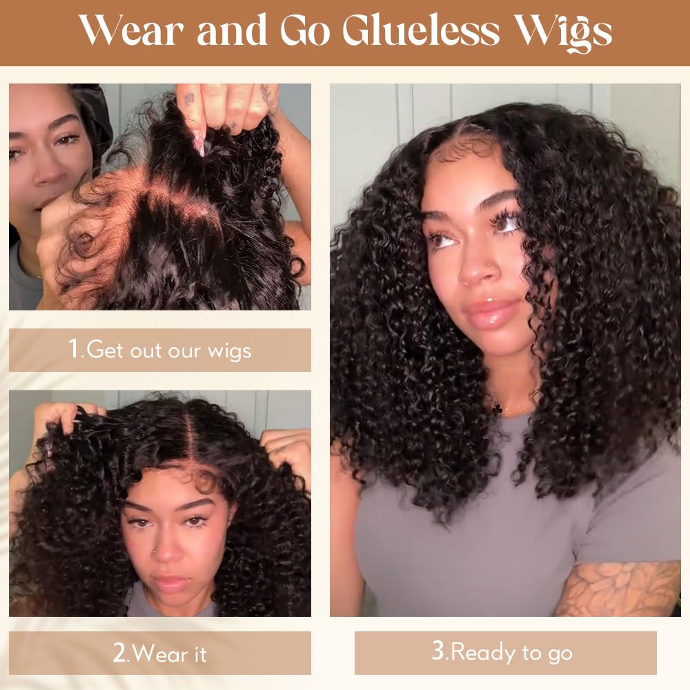 4c Baby Hair Glueless 7x6 Closure Pre-Cut Lace Kinky Curly Wig Drawstring Cap Beginner Friendly 200% Density