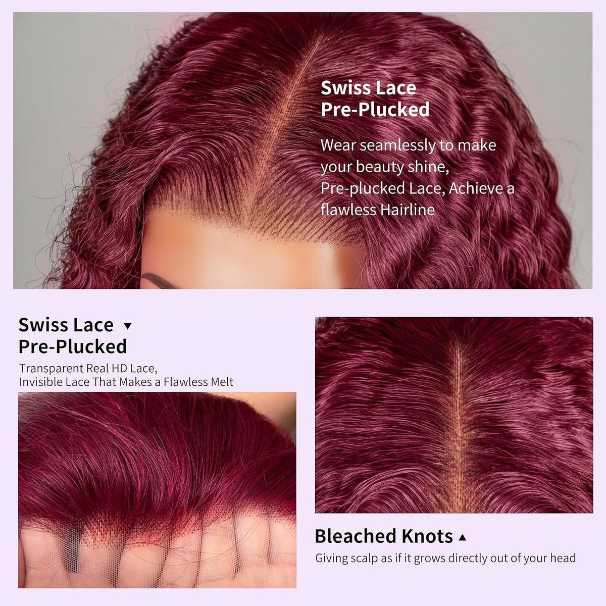99J Burgundy Wig Human Hair 13x6 Deep Wave Lace Front Wigs Human Hair Pre-Plucked 99J Wine Red Colored Curly Human Hair Lace Frontal Wigs for Women