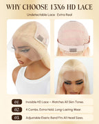Blonde and Pink Wig Human Hair Straight 13x6 Lace Front Wigs Ombre Blonde Pink Highlight Wig Human Hair Swiss HD Lace Wigs 200 Density 15A 100% Virgin Human Hair