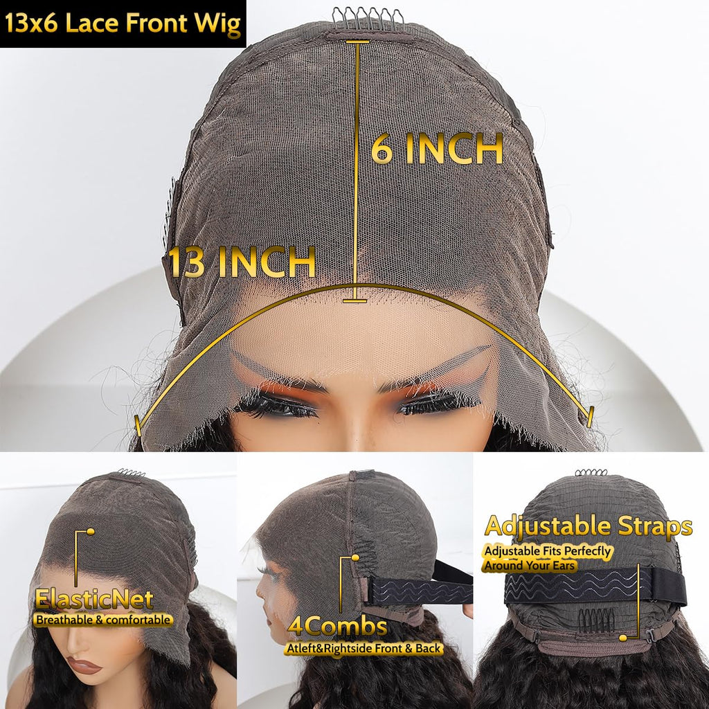 13x6 SKINLIKE Real HD Lace Full Frontal Wig Loose Deep Wave, 180% Density 0.10mm Ultra-thin Invisible Transparent Lace Pre-plucked With Baby Hair Raw Indian Curly Human Hair Wigs for Women