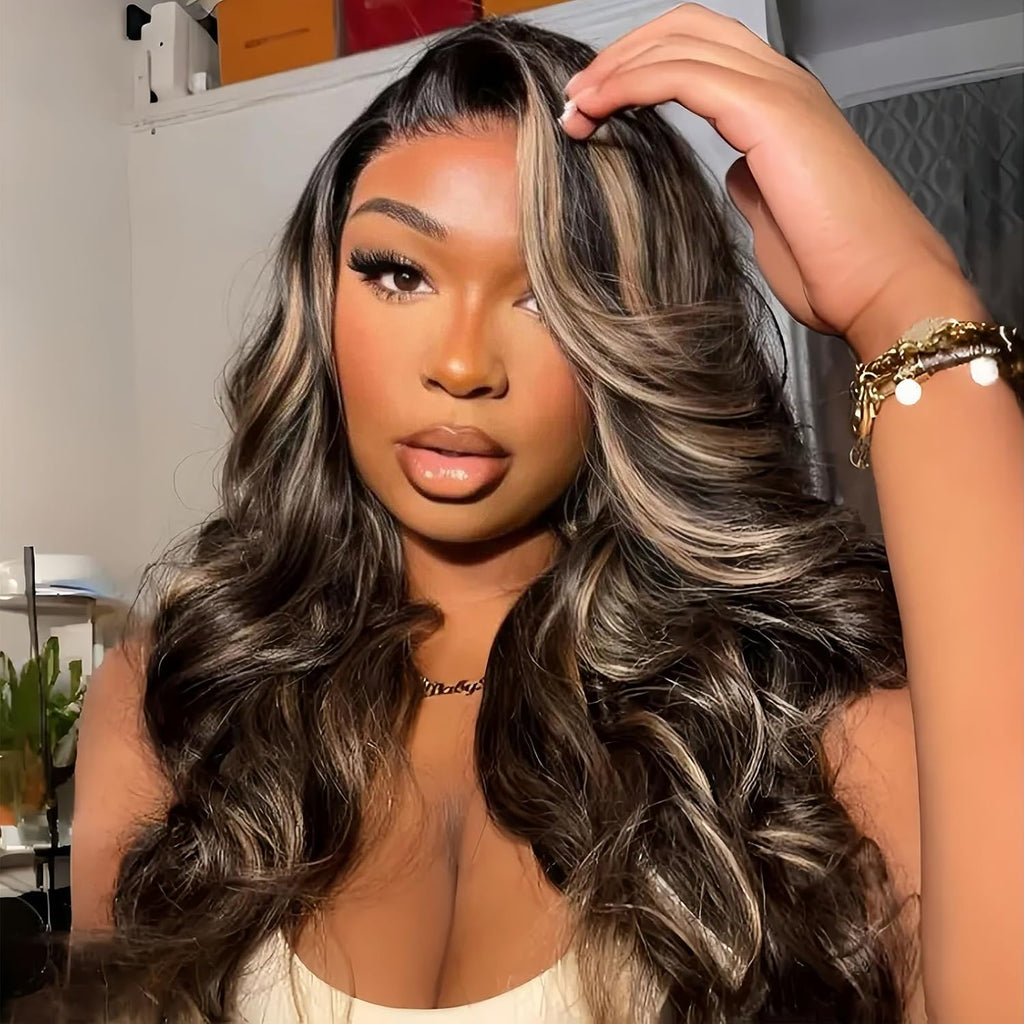 6x5 Glueless Balayage 1B/22 Highlight Loose Wave Human Hair Wig Pre Cut Pre Plucked Bleached Knots Beginner Friendly Natural Hairline