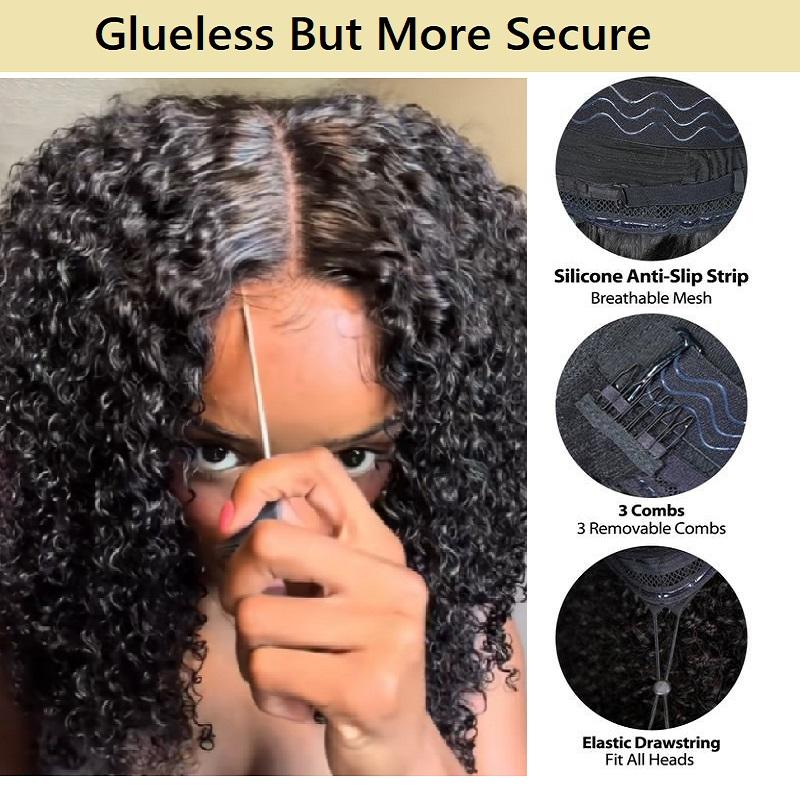 [Free Upgraded 7x6 Lace] MENGLLE 4C Baby Hair Kinky Curly 7x6 Pre Cut Lace Front Wig Wear and Go Glueless 200%/250% Density Human Hair Wigs Beginner Friendly
