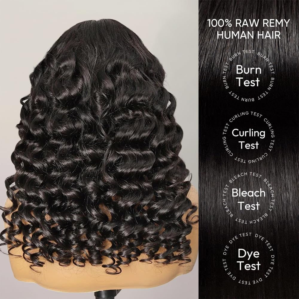 13x6 SKINLIKE Real HD Lace Full Frontal Wig Loose Deep Wave, 180% Density 0.10mm Ultra-thin Invisible Transparent Lace Pre-plucked With Baby Hair Raw Indian Curly Human Hair Wigs for Women
