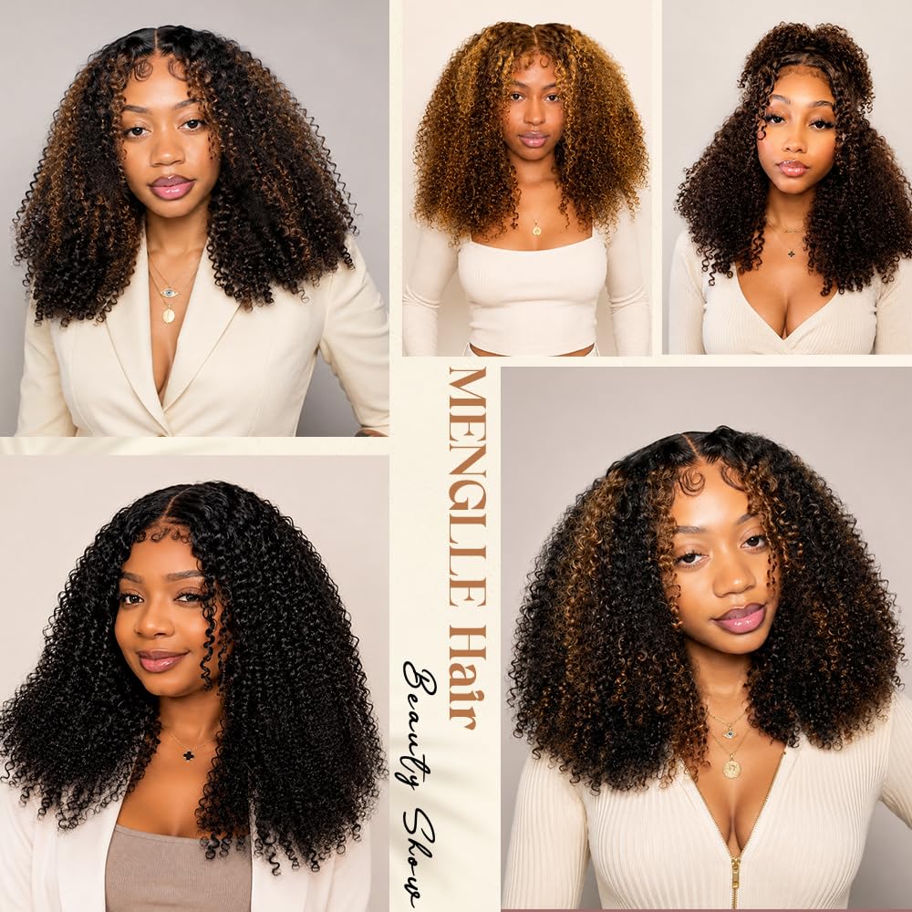 1B/30 Highlight Kinky Curly 7x6 Pre Cut Lace Glueless Wig 4C Baby Hair Wear and Go Wig 180% Density Human Hair Wigs Beginner Friendly