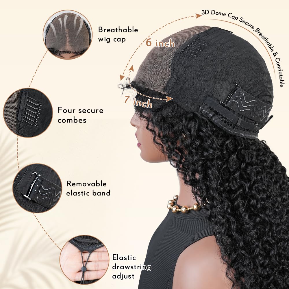 4c Baby Hair Glueless 7x6 Closure Pre-Cut Lace Kinky Curly Wig Drawstring Cap Beginner Friendly 200% Density